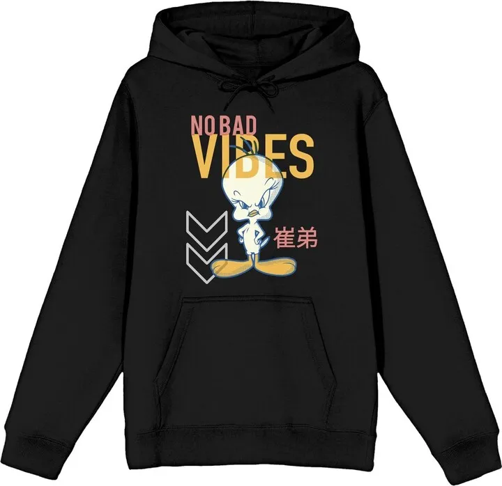 Looney Tunes Tweety Bird No Bad Vibes Men's Black Hooded Sweatshirt-XL