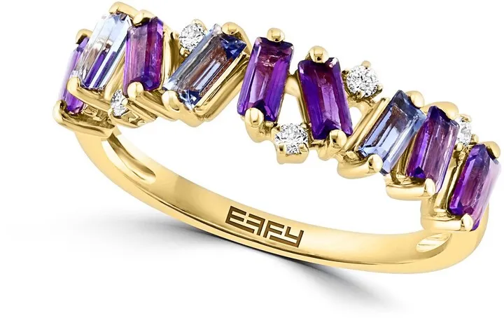 14K Yellow Gold Amethyst & Diamond Ring - Size 7
