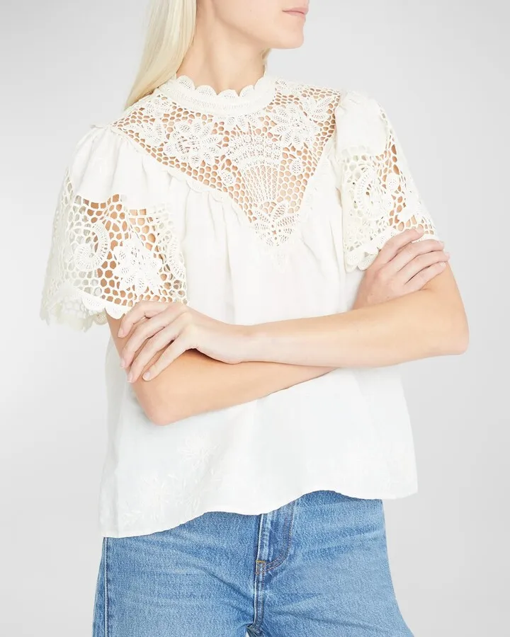 Sofia Short-Sleeve Scalloped Lace Top