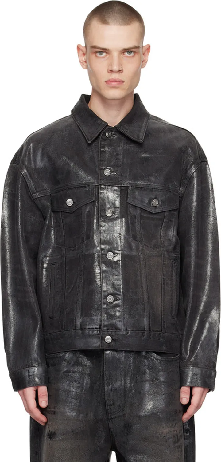 We11done Black Foil Coated Trucker Denim Jacket