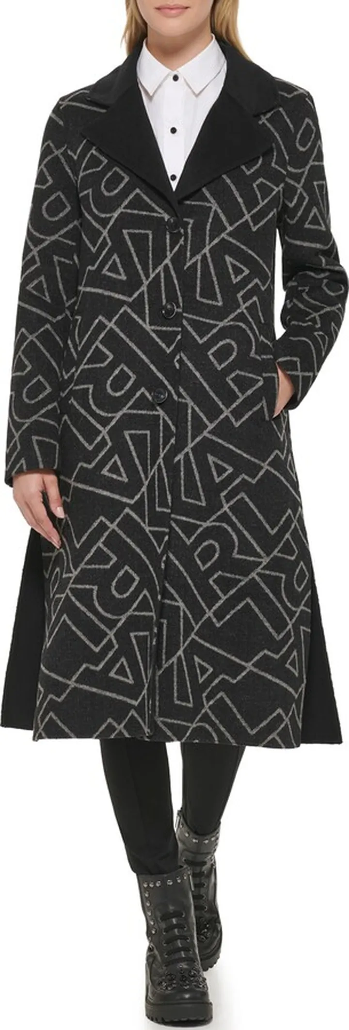 Logo Print Wool Blend Maxi Overcoat