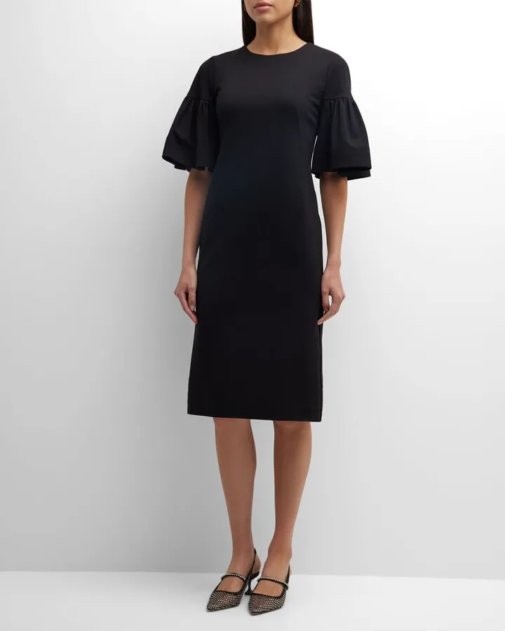 Bell-Sleeve Ponte Midi Dress
