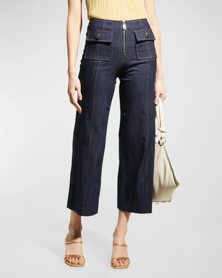 Azure Wide-Leg Stitched Pants