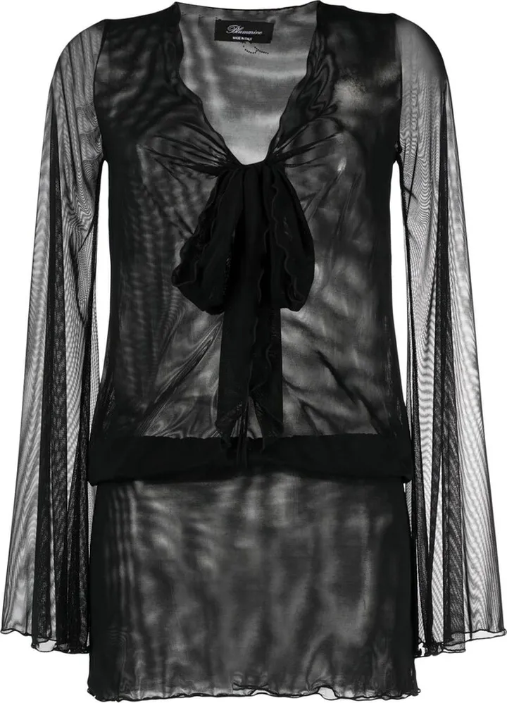 Sheer Front-Tie Mini Dress