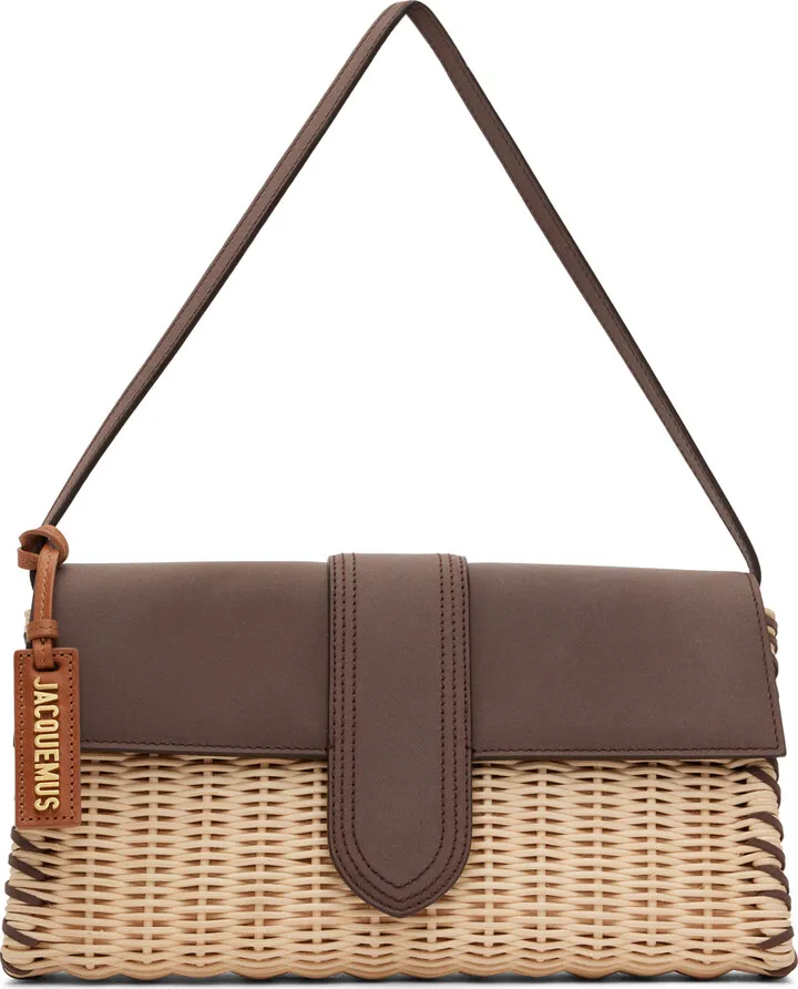 Jacquemus Off-White & Brown Le Raphia 'Le Bambino Long Osier' Bag