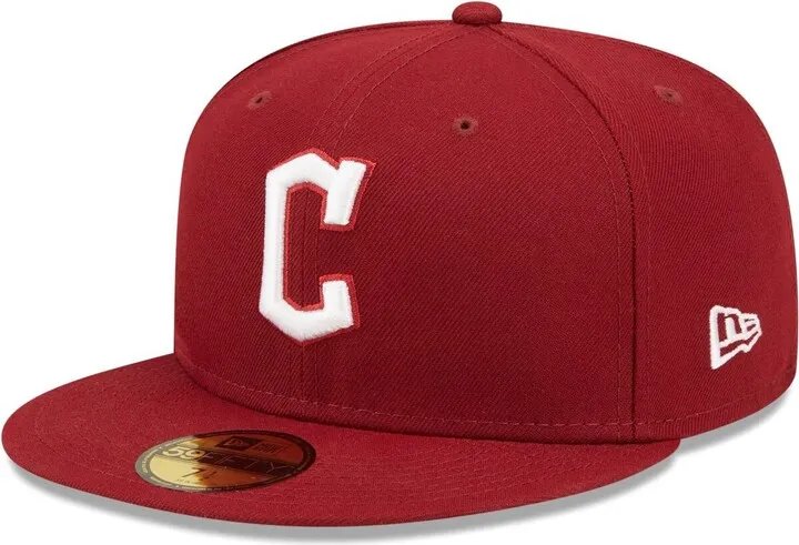 Men's New Era Cardinal Cleveland Guardians Logo White 59FIFTY Fitted Hat