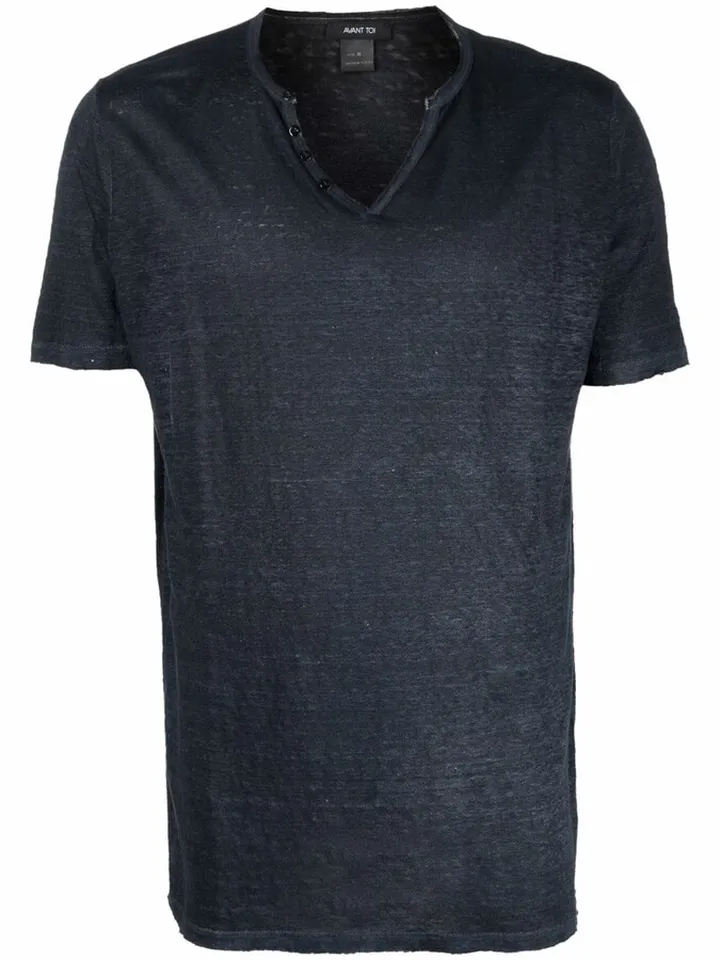 split-neck linen T-shirt