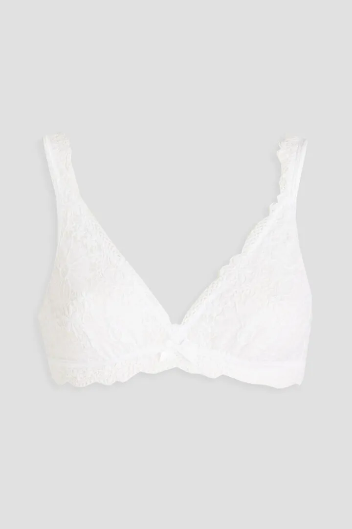 Bow-embellished stretch-lace soft-cup triangle bra