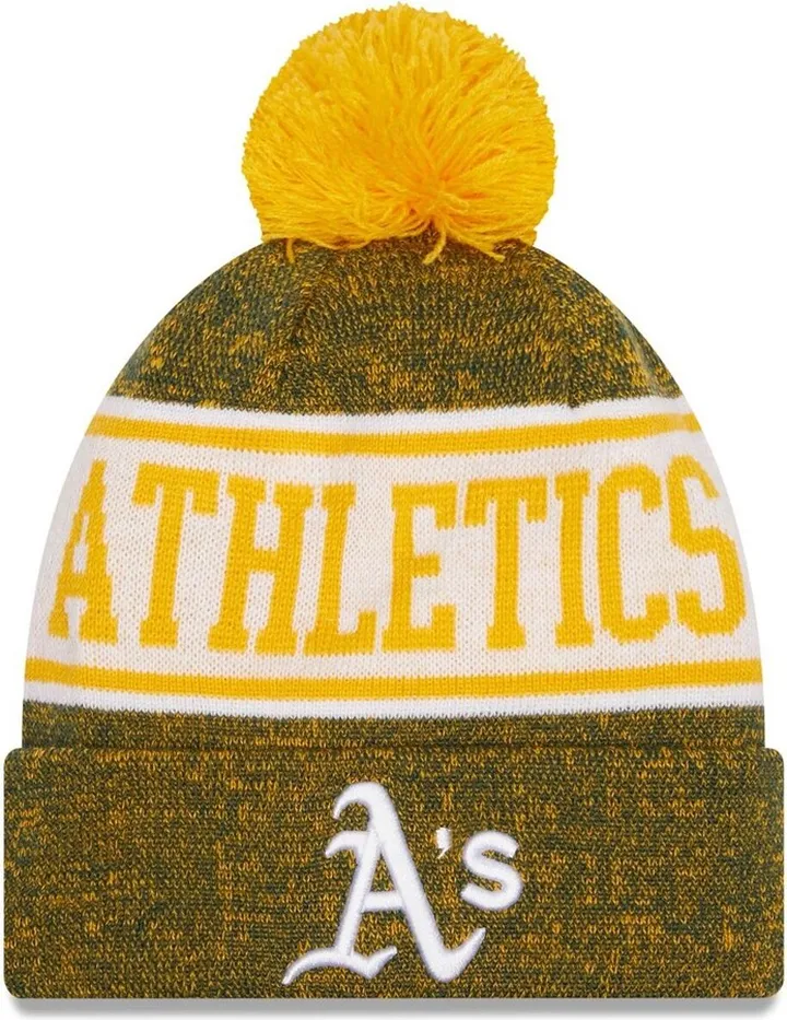 Men's Gold and Green Oakland Athletics Banner Cuffed Knit Hat with Pom