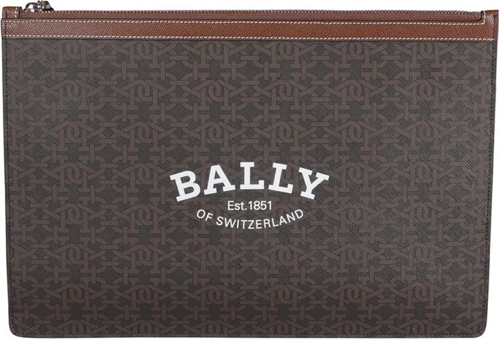 Bally Logo Monogram Zipped Clutch Bag
