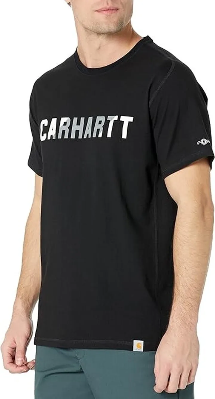 Carhartt Force Relaxed Fit Midweight Short Sleeve Block Logo Graphic T-Shirt (Black) Men's Clothing