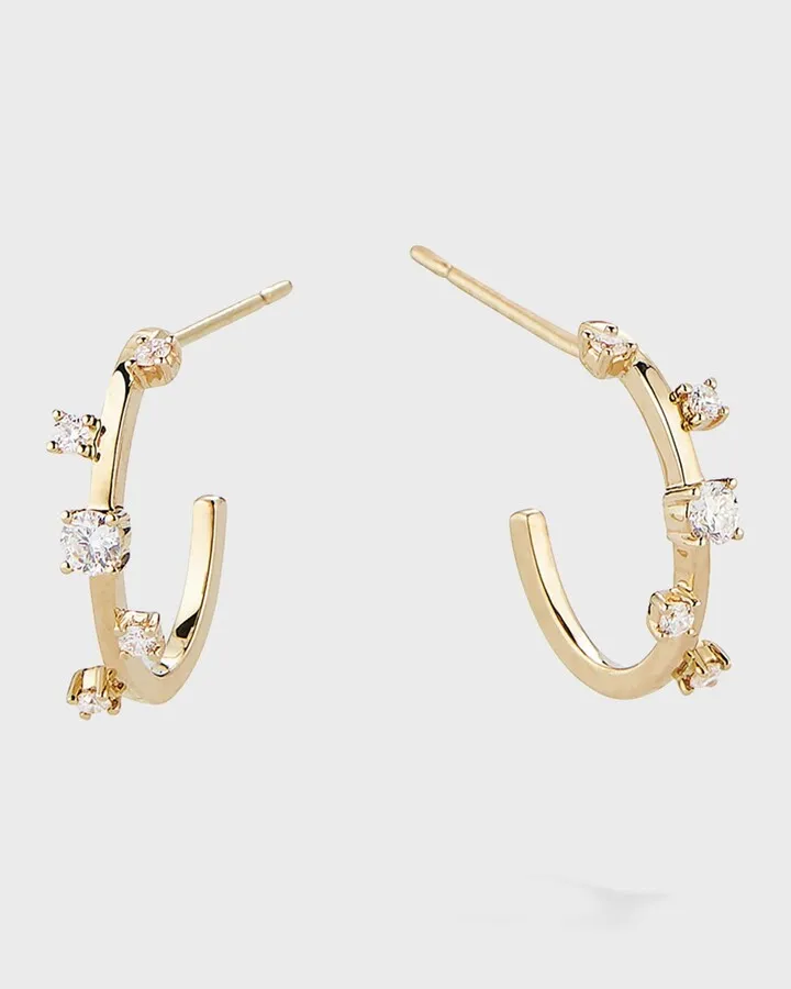 14k Gold & Diamond Solo Hoop Earrings