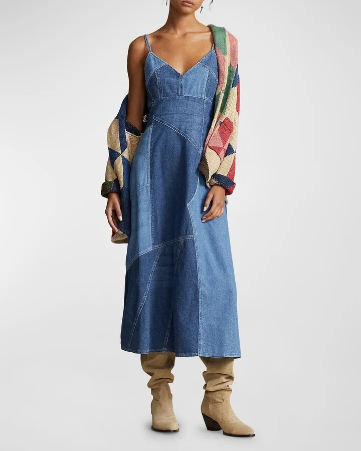 Denim Patchwork Sleeveless Dress