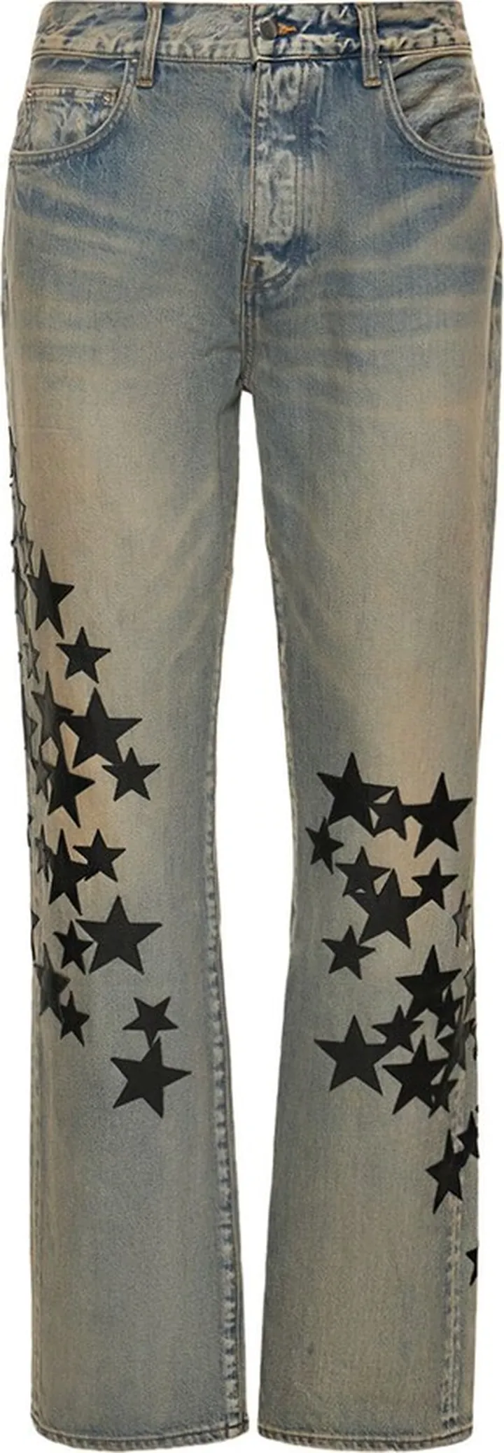 Leather star straight jeans