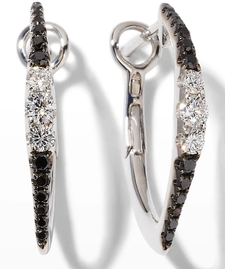 White Gold Graduating Half Black and White Diamond Earrings