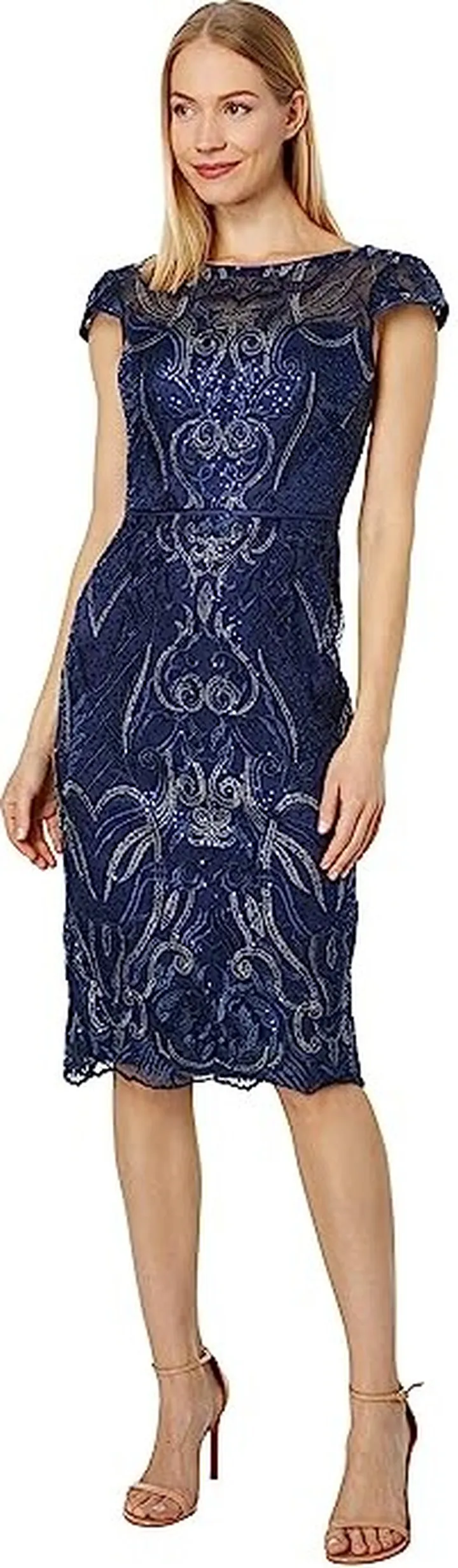 Vince Camuto Boatneck Cocktail Dress with Cap Sleeves (Navy) Women's Clothing