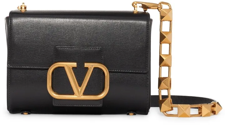 Valentino Stud Sign VLOGO Leather Shoulder Bag