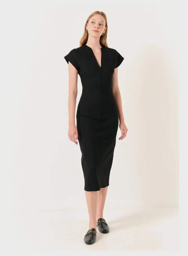 V-Neck Midi Dress