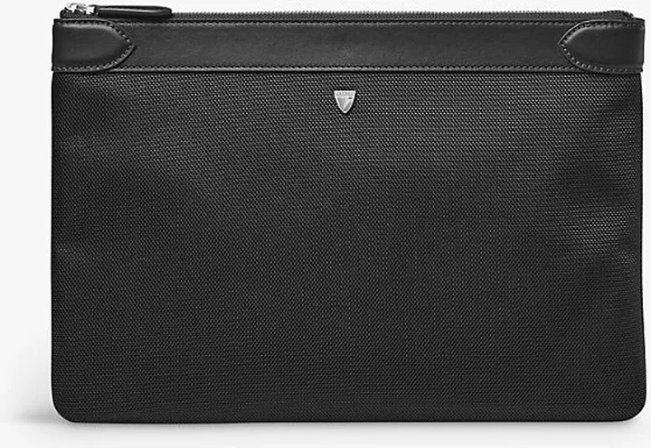 Mens Black Logo-placket Nylon Pouch