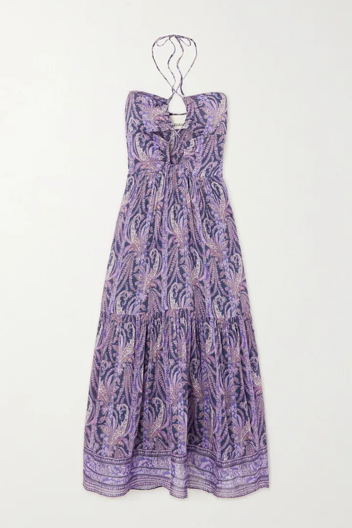 Isabel Marant - Birona Cutout Paisley-print Cotton And Silk-blend Halterneck Midi Dress - Purple