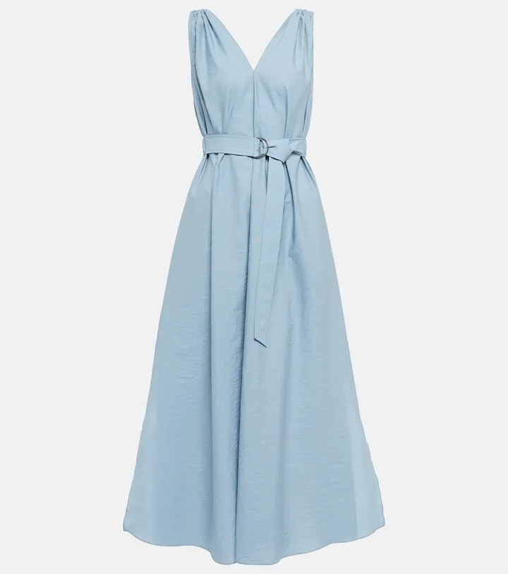 Belted cotton-blend midi dress