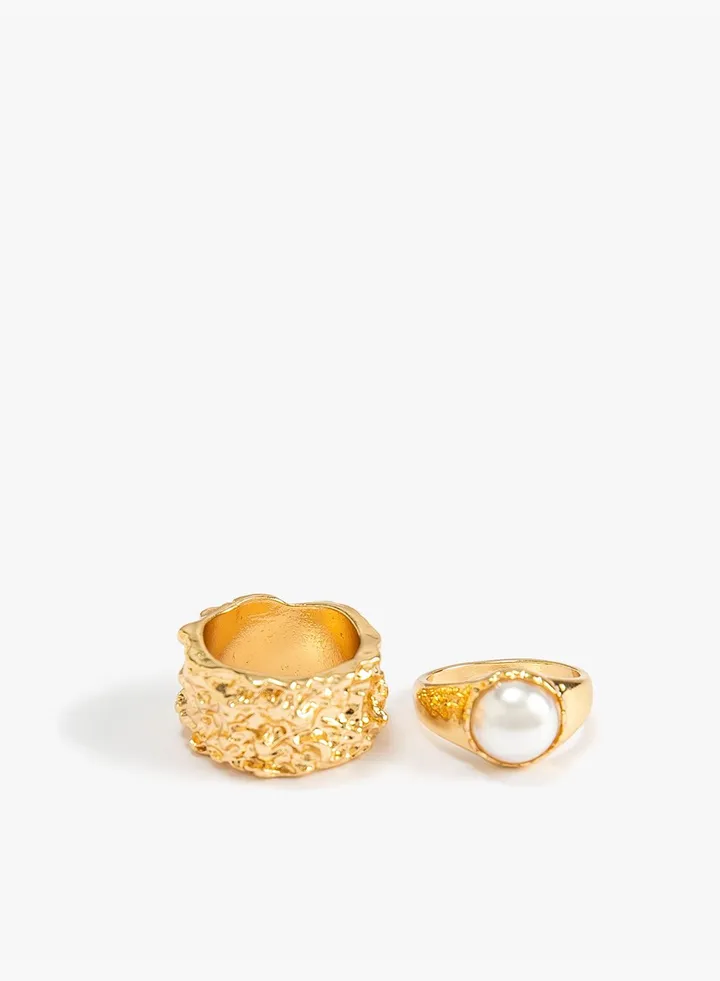 Ring Set 2 Pack Textured Thick Pearl Detail