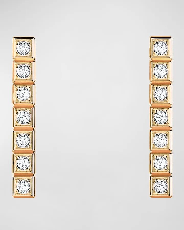 18K Rose Gold Ice Cube Full-Diamond Bar Earrings