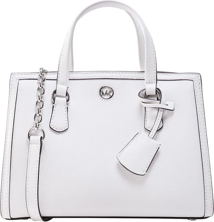 Leather handbag with metal monogram