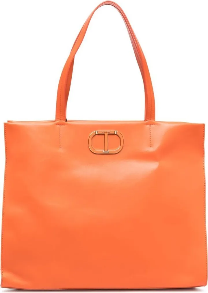 'étoile' Orange Tote Bag With Tonal Oval T Logo In Leather Woman
