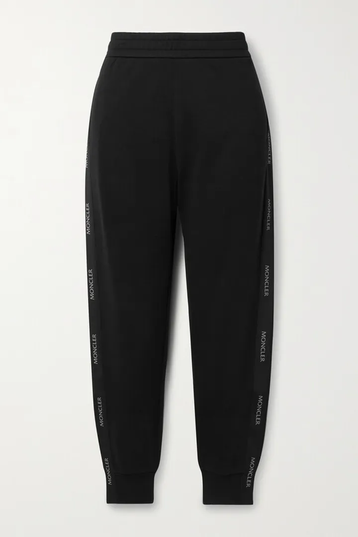 Moncler - Satin-trimmed Cotton-jersey Tapered Track Pants - Black