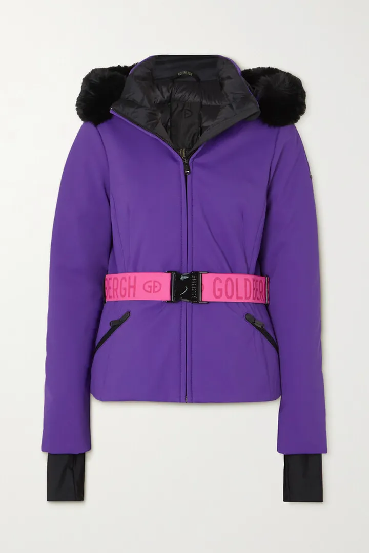 Goldbergh - Hida Hooded Belted Faux Fur-trimmed Down Ski Jacket - Purple