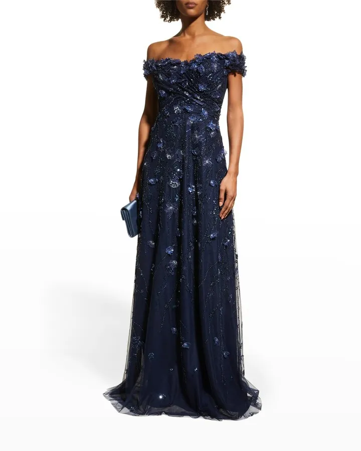 Beaded Off-Shoulder Tulle Gown