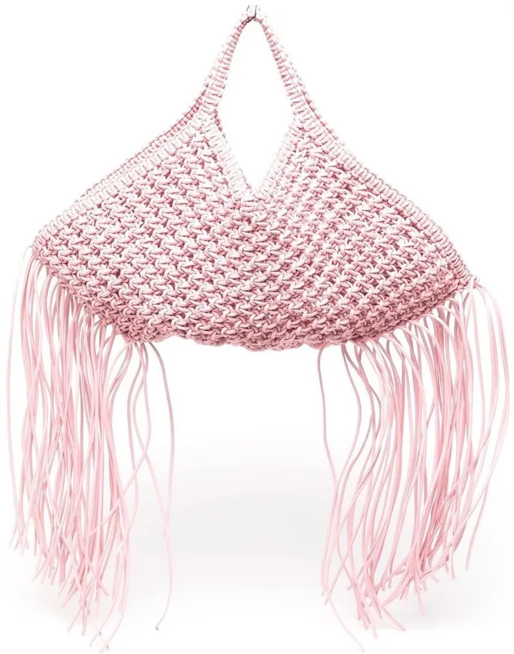 Fringed-Side Woven Shoulder Bag