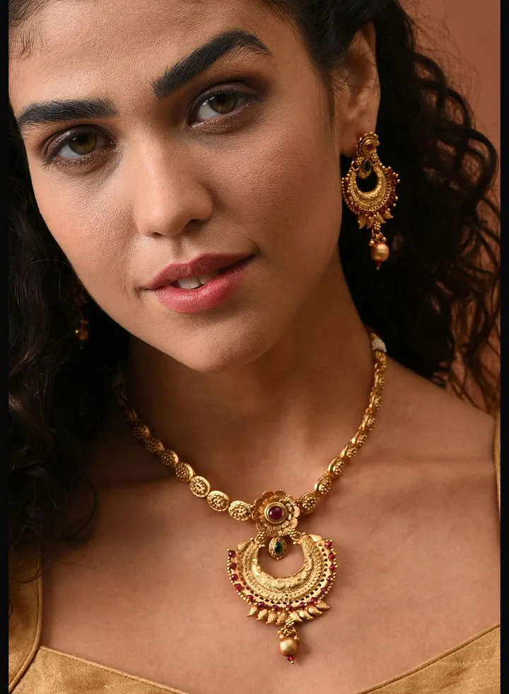Gold Plated Designer Stone Necklace Set