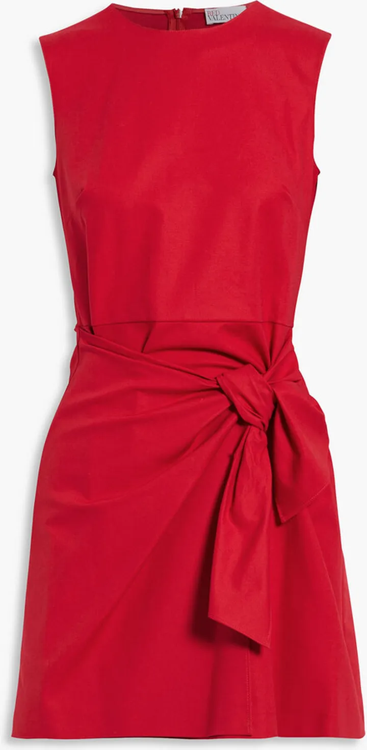 Wrap-effect knotted stretch-cotton mini dress