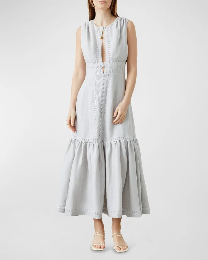 Magdelen Lace-Inset Linen Midi Dress