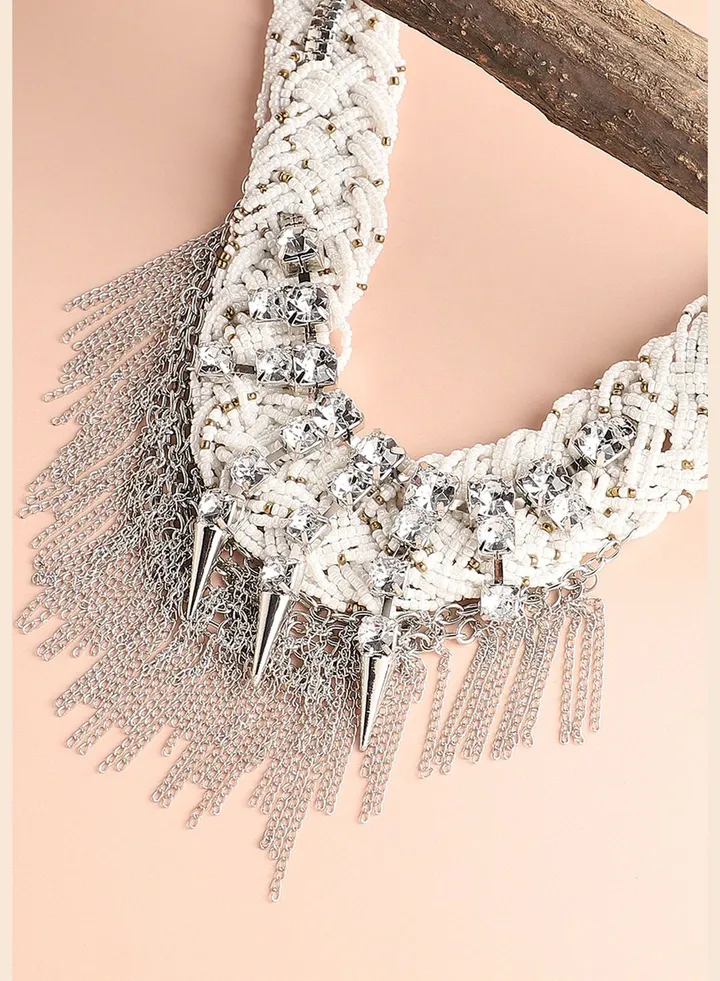 Silver Plated Party Designer Stone Statement Necklace For Women