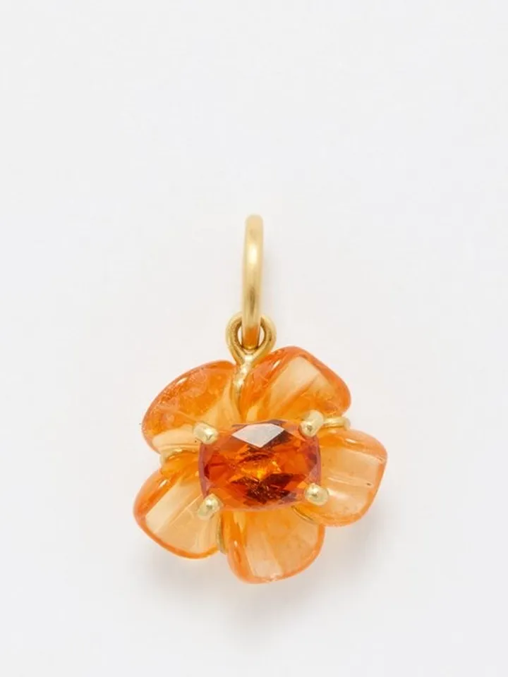 Tropical Flower Mixed Garnet & 18kt Gold Charm