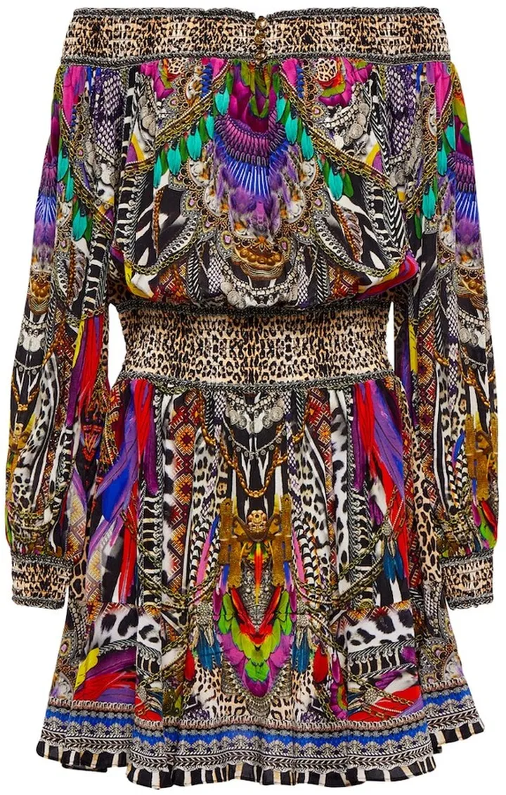 Embellished silk off-shoulder minidress