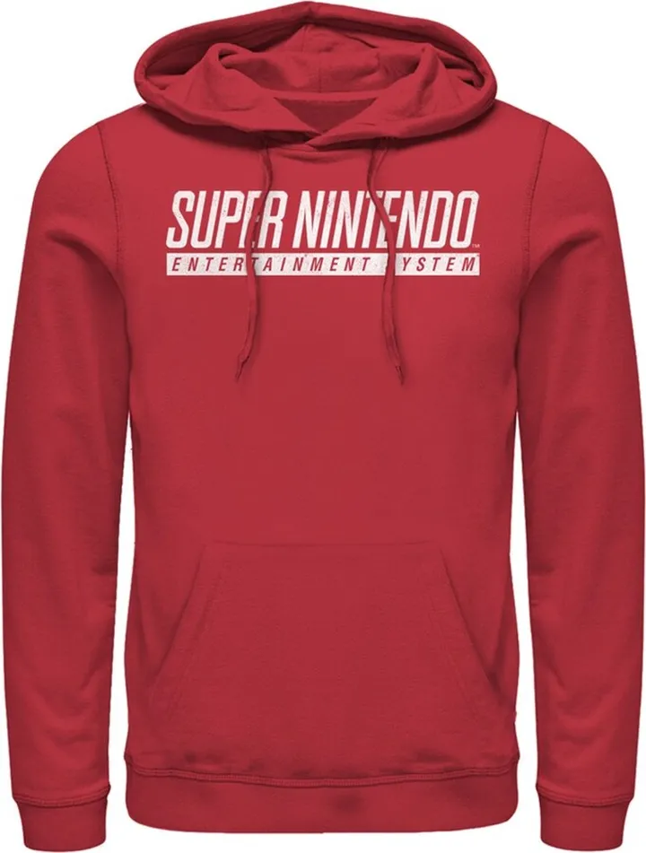 Men's Nintendo Super NES Text Logo Pull Over Hoodie - Red - Small