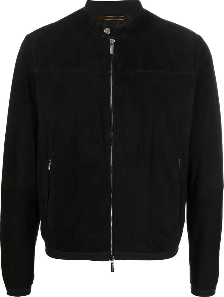 Leather Zip-Up Bomber Jacket