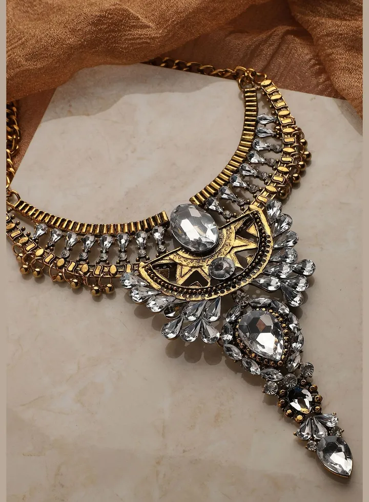 Gold Plated Designer Stone Party Wear Necklace For Women