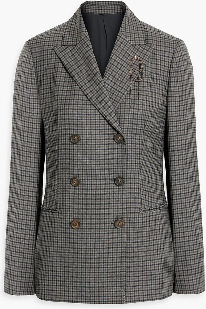 Double-breasted checked wool-twill blazer