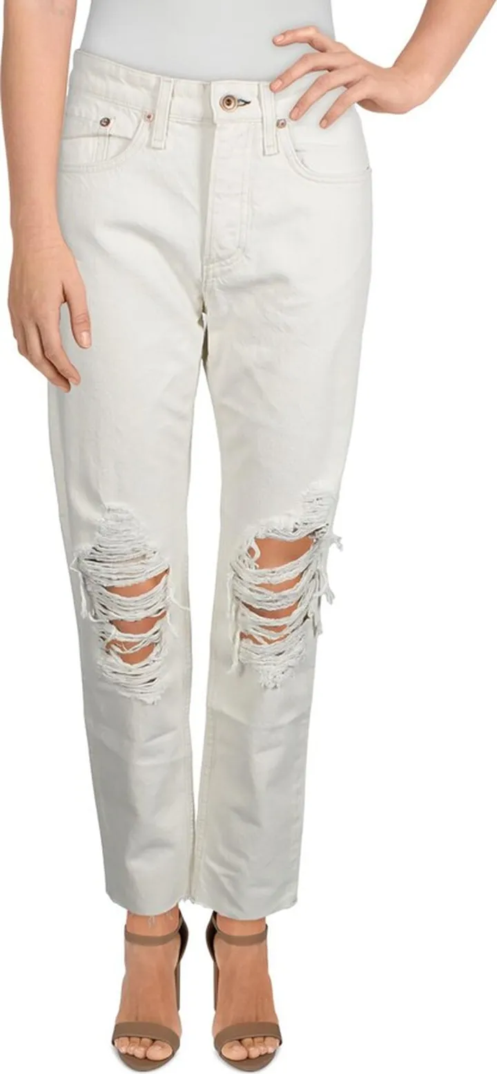 Rosa Womens Mid-Rise Destroyed Boyfriend Jeans