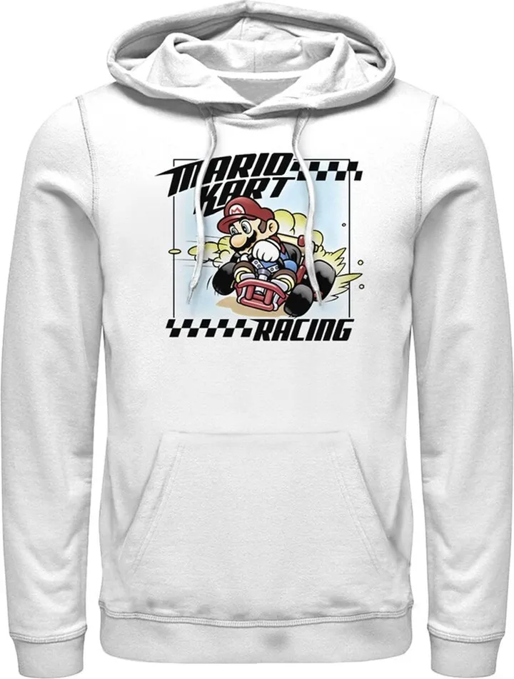 Men's Nintendo Mario Kart Racing Frame Pull Over Hoodie - White - Small
