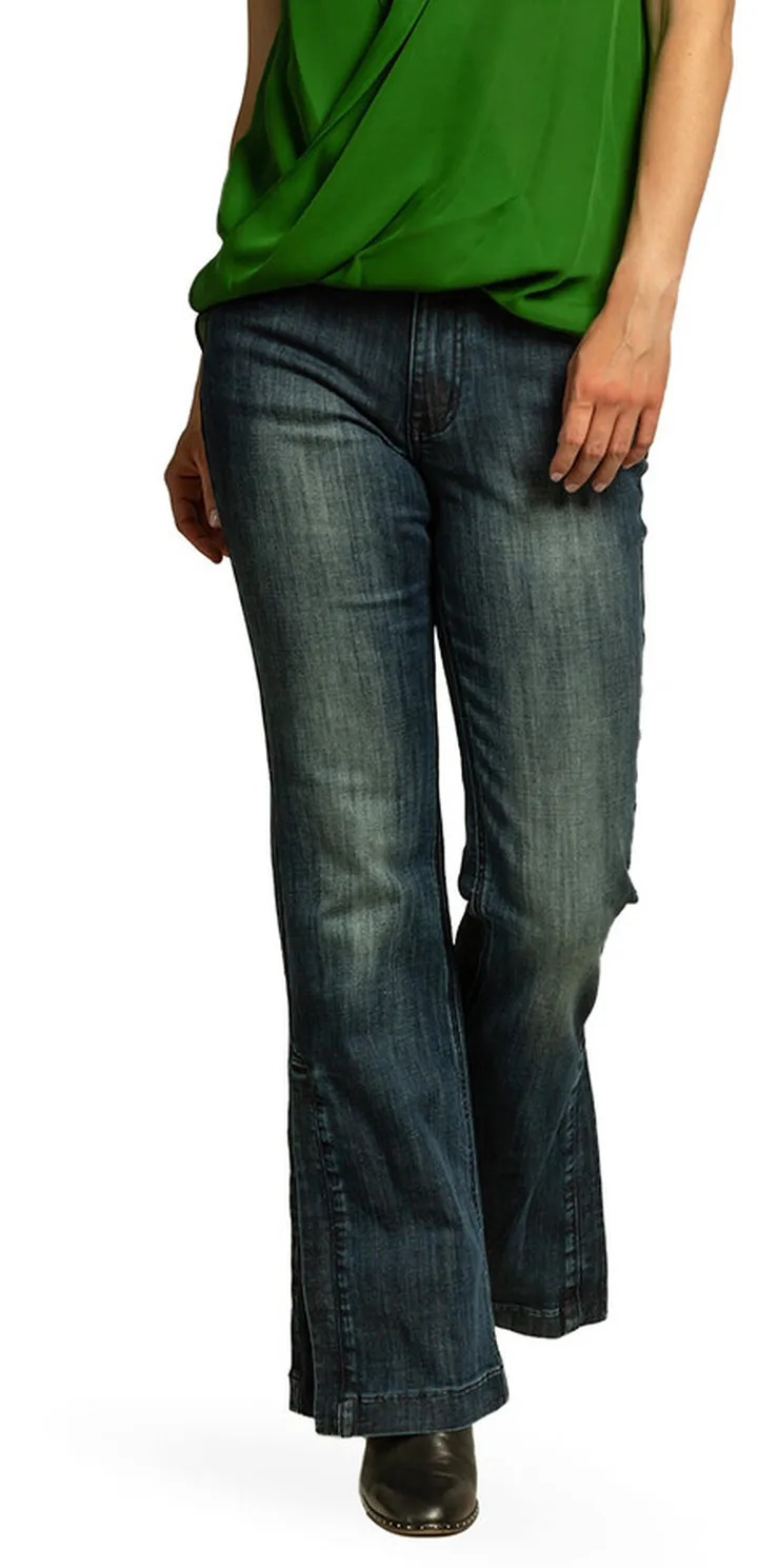 Stretch Denim High Rise Slit Hem Jeans