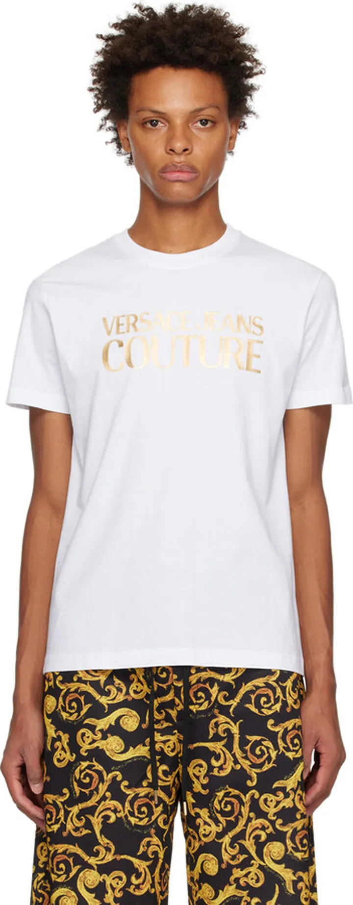 Versace Jeans Couture White & Gold Printed T-Shirt