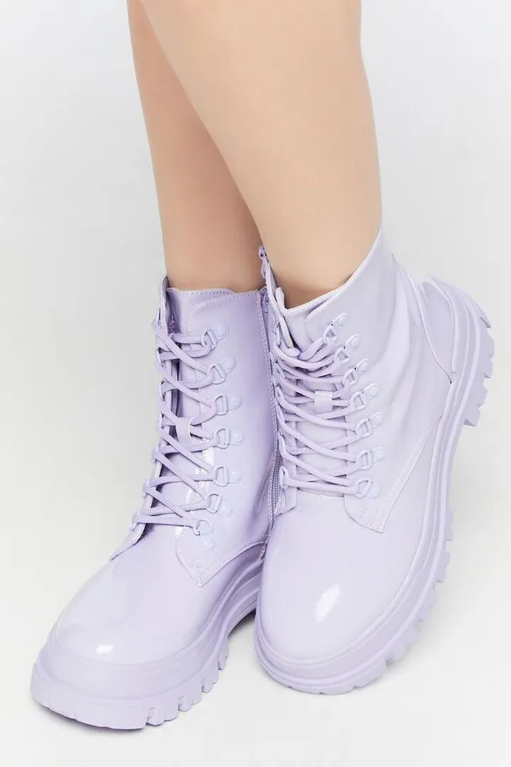 Faux Patent Leather Lug Combat Boots