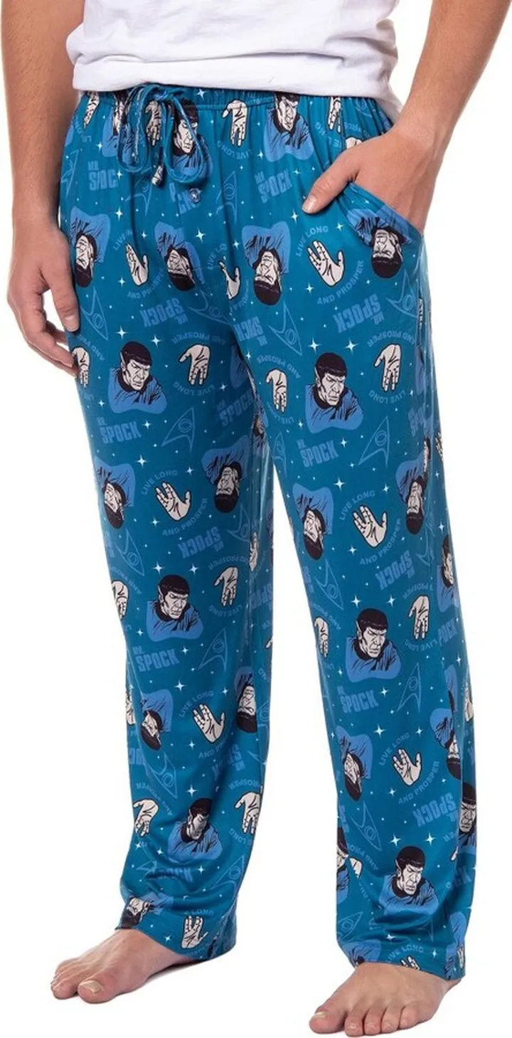 Star Trek Mens' TV Show Series Spock Tossed Print Sleep Pajama Pants (Large) Blue