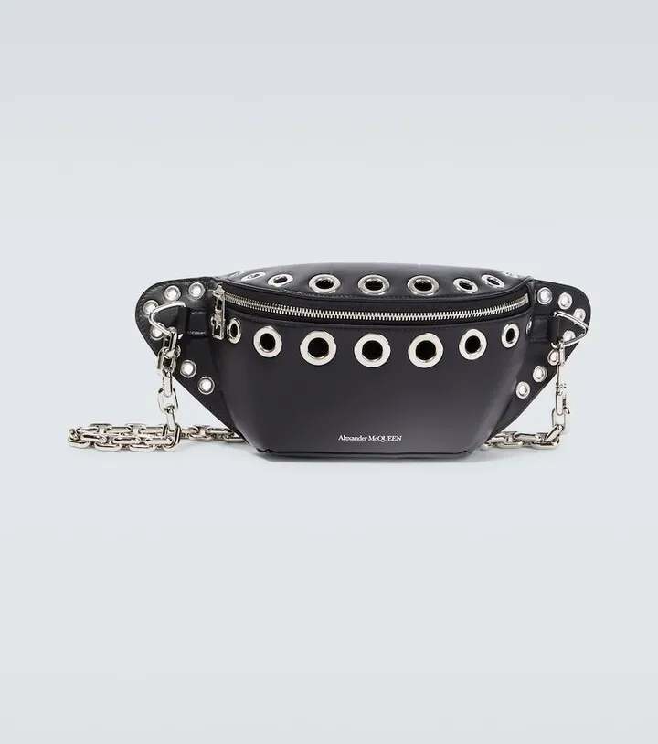 Biker embellished leather belt bag
